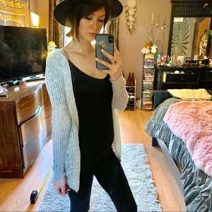 Knit Light Grey & Black Hooded Cardigan